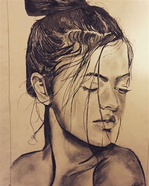 Hide But Still Appear Portrait Drawing Of Woman Looking Down A