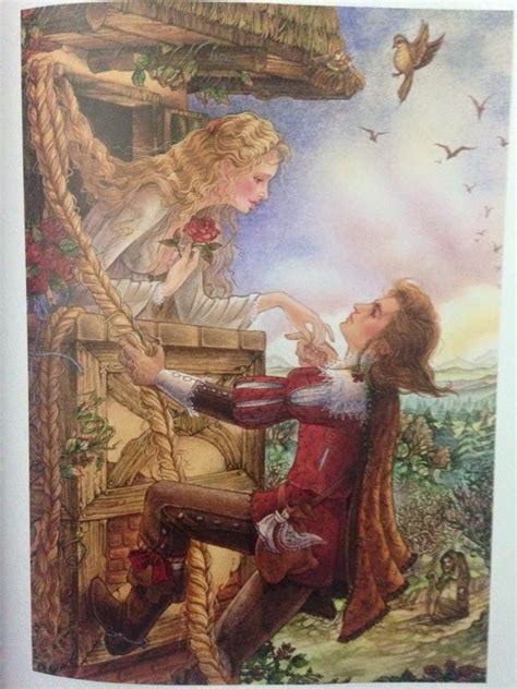 rapunzel and her handsome prince from her tall tower spring season art light spring colors