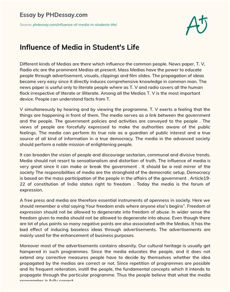 Influence Of Media In Students Life Essay Example 600 Words