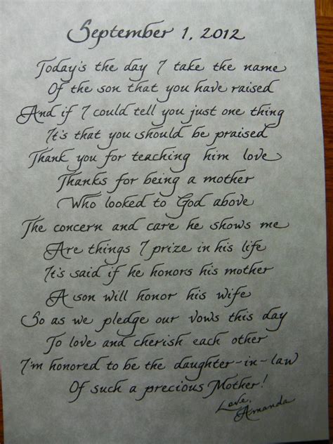 Taking a few moments to read an uplifting poem at a funeral eases the tension and offers condolences. Calligraphy Mother In Law Poem