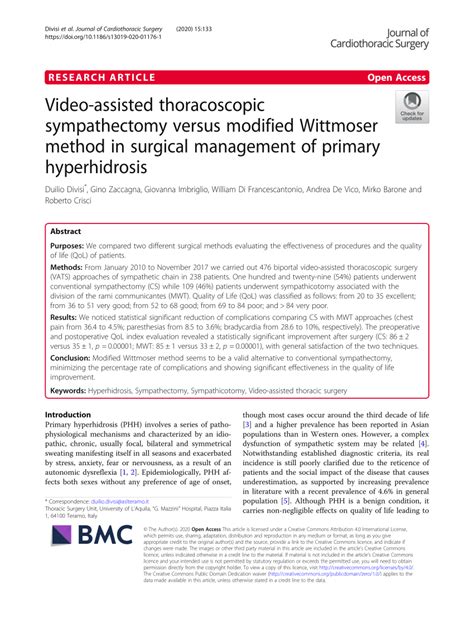 Pdf Video Assisted Thoracoscopic Sympathectomy Versus Modified