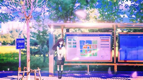 Anime Girl Waiting For Bus Live Wallpaper Wallpaperwaifu