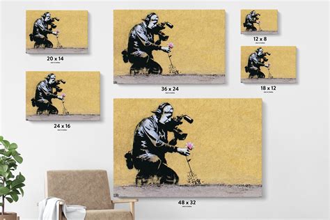 Banksy Cameraman And Flower Banksy Street Art Framed Canvas Etsy