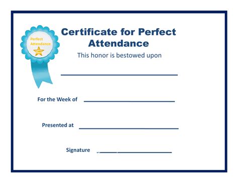 Perfect Attendance Certificate Template Lined Download Printable Pdf