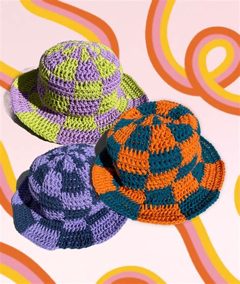 Crochet Checkerboard Bucket Hat Pattern Etsy