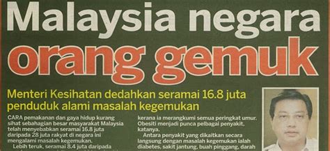 Manakala statistik di malaysia melalui national health morbidity survey yang di jalankan pada tahun 2011 mencatatkan 15.1% rakyat malaysia berumur 18 tahun ke atas adalah obese. Apa kata KKM mengenai Obesiti?