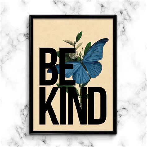 Be Kind Vintage Inspired Papillion Typography Poster By All Things