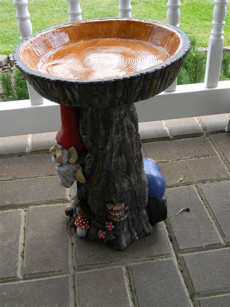 Gnome Tree Stump Bird Bath Log Slice Top Ceramic Ooak Etsy