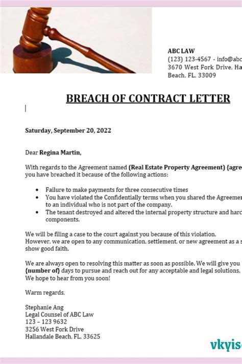 Breach Of Contract Legal Contract Breach Letter Eviction Notice