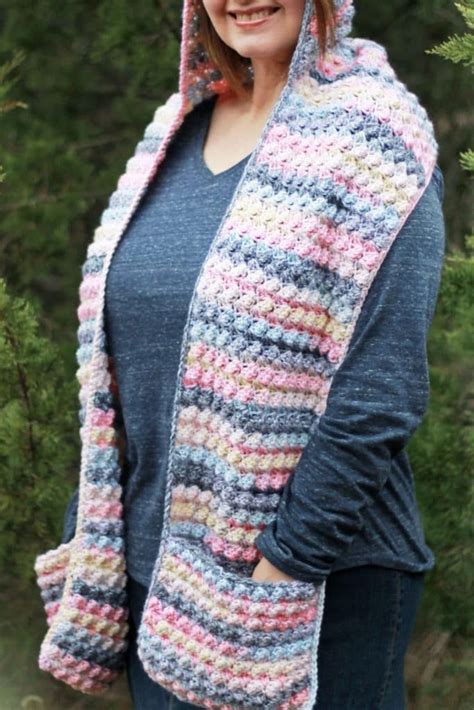 crochet hooded scarf with pockets free pattern web learn how to crochet this cute scarf with a