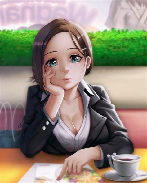 The main thing to complete the ahoge type of hair is to leave a this best suits short hair, just above the shoulders. cleavage, Short hair, Brunette, Anime, Anime girls, Business suit, Open shirt, Aqua eyes HD ...