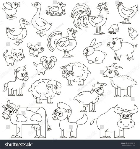 Farm Animals set in vector, the colorless version. Animal Templates