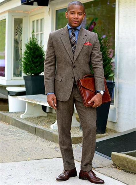 Vintage Dark Brown Herringbone Tweed Suit Made To Measure Custom