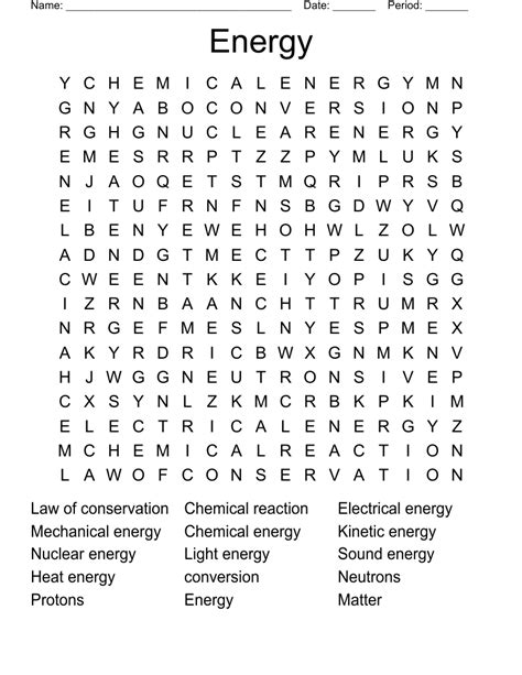 Energy Word Search Wordmint