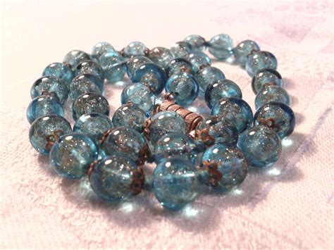 Vintage Venetian Murano Glass Bead Necklace Turquoise Blue Etsy