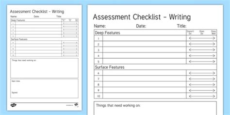 Blank Marking Form For Writing Checklist