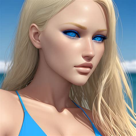 Ultra Realistic Beautiful Woman Blue Bikini Blue Eyes Blonde Arthubai