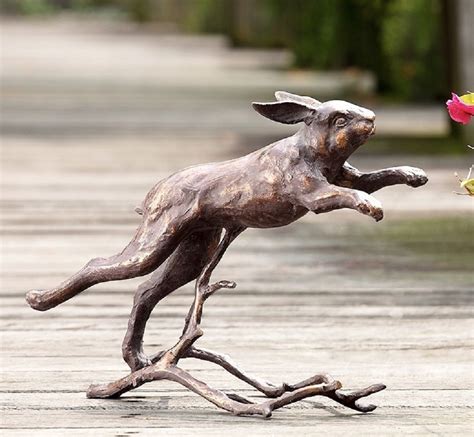 Running Bunny Rabbit Leaping Garden Sculpture At Over A Foot Long