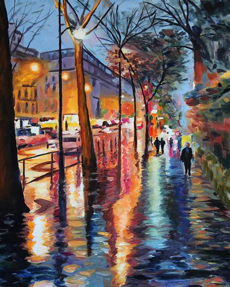 Rainy City Street Painting