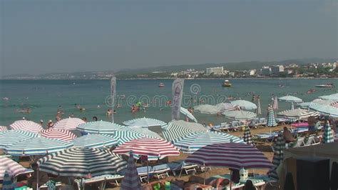 Turkey Antalya August 20 2015 People Swim And Sunbathe On The Beach Stock Footage Video