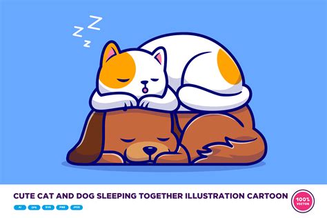 Cute Cat And Dog Sleeping Together Graphic By Catalyststuff · Creative