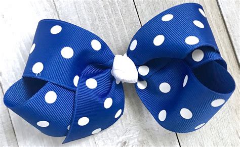 Royal Blue Polka Dot Hair Bow Hair Bows Big Bows For Girls Etsy