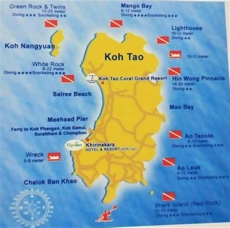 Koh Tao Map Tourist Beaches Hiking Snorkeling And Viewpoints Thailand