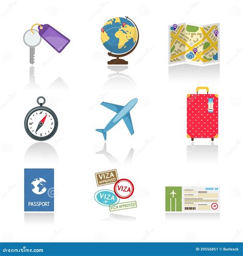 Set Of Colored Travel Icons Stock Vector Illustration Of Plane