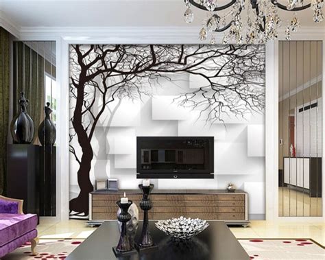 Custom Hand Painted Black And White 3d Abstract Tree Box Tv Sofa