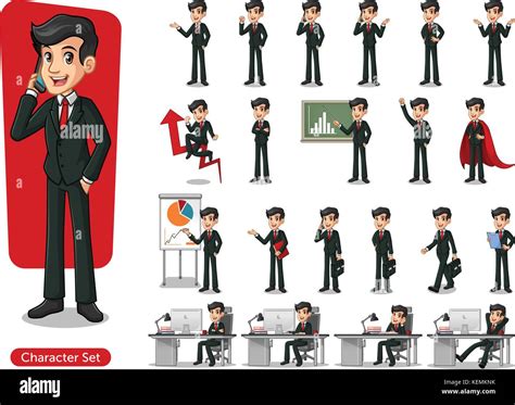Set Of Businessman Cartoon Character Design With Different Poses