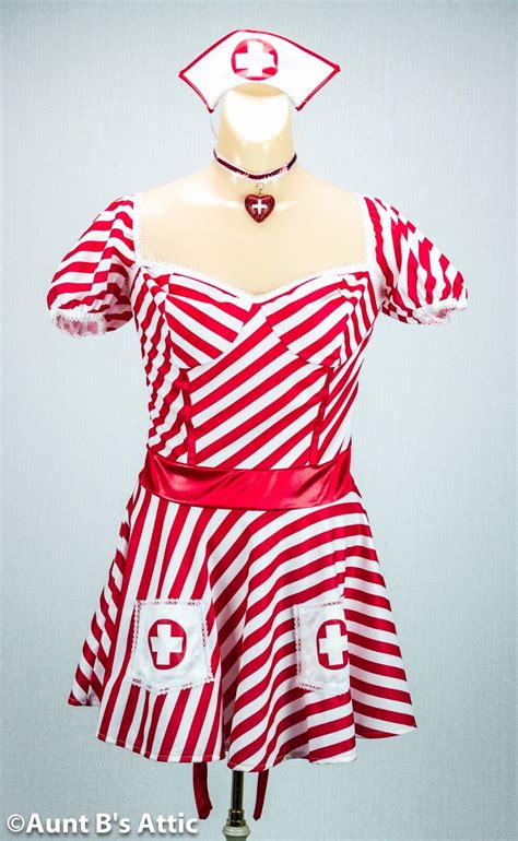 Nurse Sexy Candy Striper 3 Pc Dress Headpiece And Heart Choker Role Play Costume Ebay