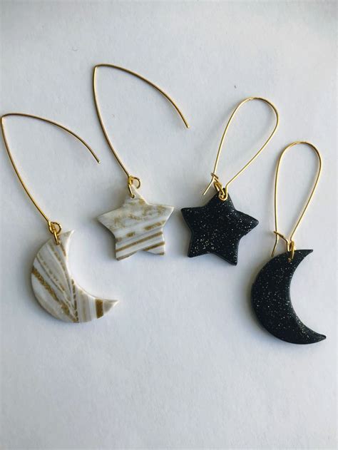 Star And Moon Asymmetrical Earrings Polymer Clay Earrings Diy