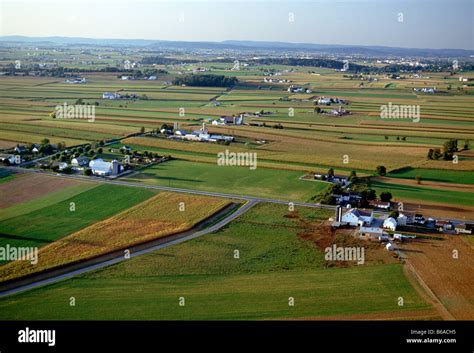 Aerial View Of Fertile Amish Farmlands Lancaster County Stock Photo