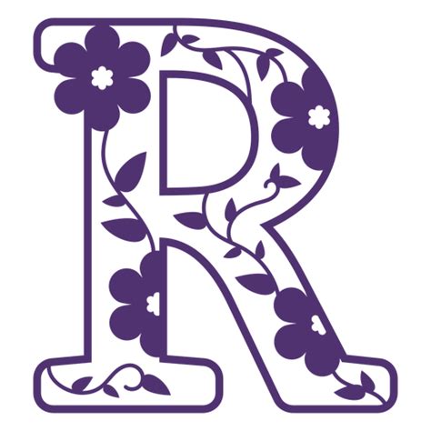design png e svg de letra do alfabeto floral r para camisetas
