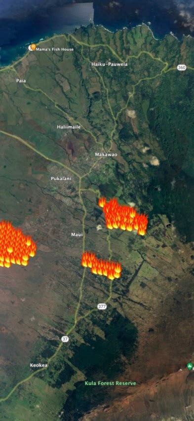 Photo Map Showing Makawao Hawaii Avoided Fire Damage From Fires