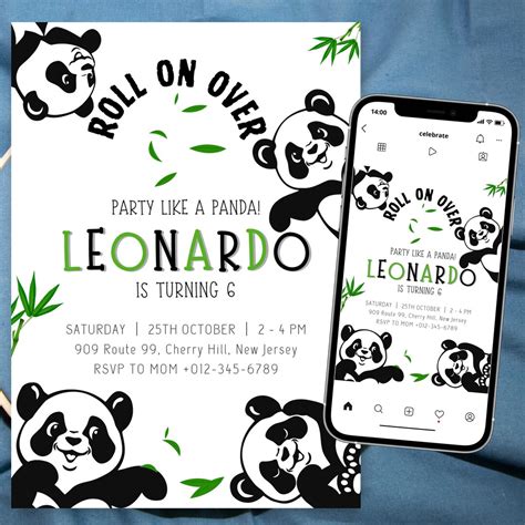 Editable Panda Birthday Invitationcute Panda Bear Birthday Invitation