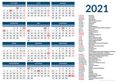 Kalendarz 2021 Święta Dni Wolne I Numery Tygodni