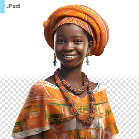 白い背景に伝統的な服を着た美しいアフリカ女性の肖像画 Psd テンプレート プレミアムpsdファイル