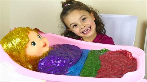 Glitter Slime Baby Bath And Rainbow Putty Ice Cream For Kids Youtube