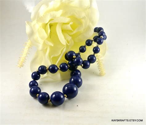 Navy Bead Necklace Graduated Navy Bead Necklace 18 Inch Etsy
