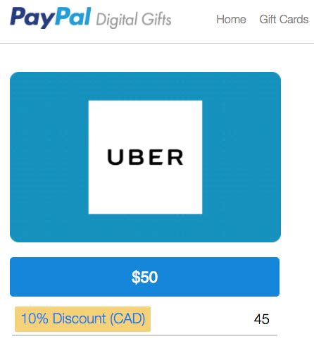 Gift card deals like these don't last long, so be sure to take advantage of this promotion or it'll be gone before you know it. Save 10% Off Uber with PayPal's Digital Gift Card Promo | iPhone in Canada Blog