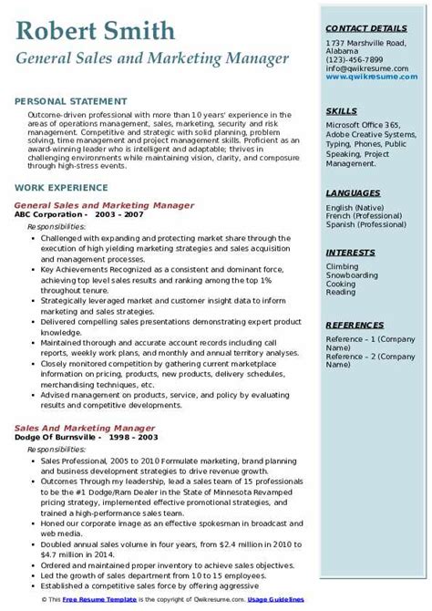 Managing the staff of 3 line sales managers, 2 area managers, 8 district managers, 9 seniors, 128 medical representatives, tender coordinator, 2 commercial coordinators, distribution collection manager besides marketing manager, 6 product managers. Sales And Marketing Manager Resume Samples | QwikResume