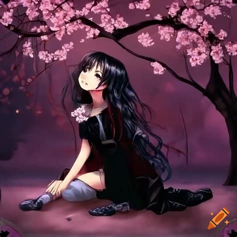 Anime Girl Sitting Under A Cherry Blossom Tree On Craiyon