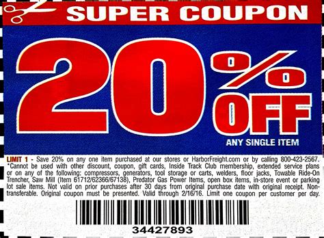 Coupons for previous purchases though rare, harbor freight tools does still give out some coupons occasionally. Harbor Freight 20 Off Coupon 2016 Printable - Prnt