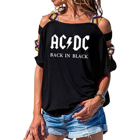 acdc band rock cold shoulder t shirt women s acdc letter printed fear shirts womens shirts