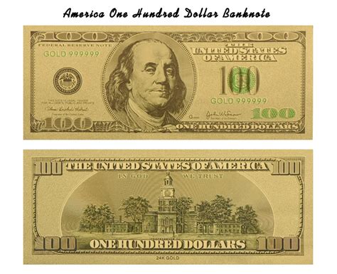 Wr 24k Gold Colored Us 100 Dollar Bill Bank Note Golden Paper Money