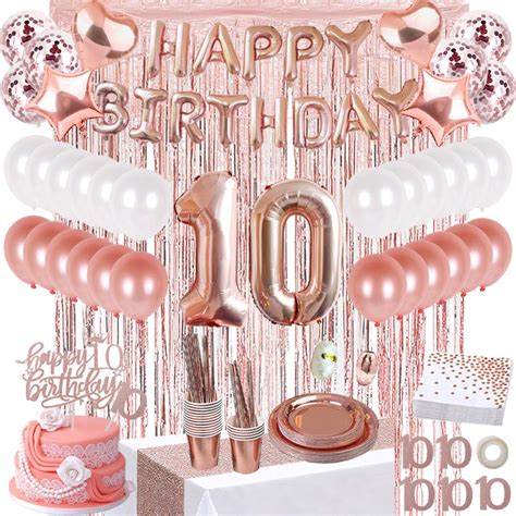 JSN PARTY 10th Birthday Decorations For Girls 10 Years Gold Rose Gold