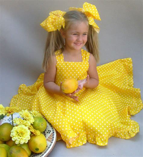 Girls Summer Dress Yellow Girls Dress Yellow Polka Dot Yellow Twirl