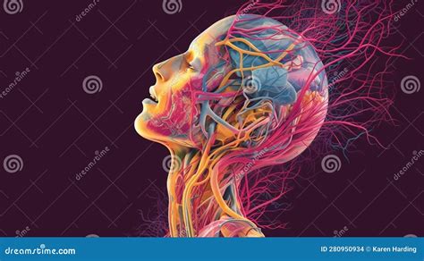 Illustration Of Nerves Within The Human Head And Neck Anatomy Stock