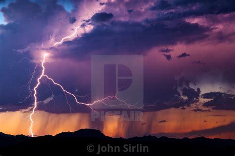 Lightning Bolt From A Sunset Thunderstorm In The Arizona Desert